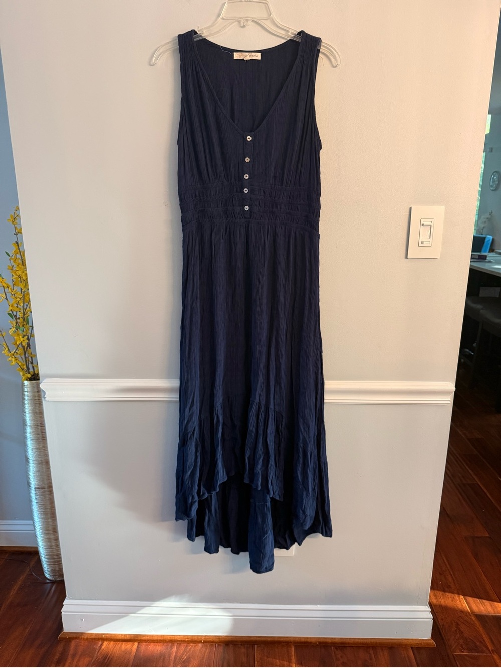 Rewind Navy Button-Front Sleeveless High-Low Maxi Dress